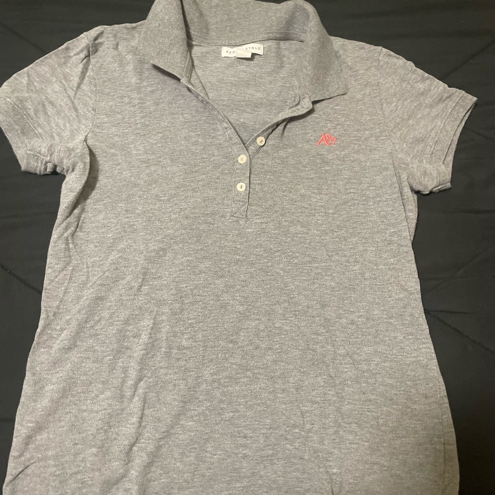 Gray Polo Shirt with pink logo